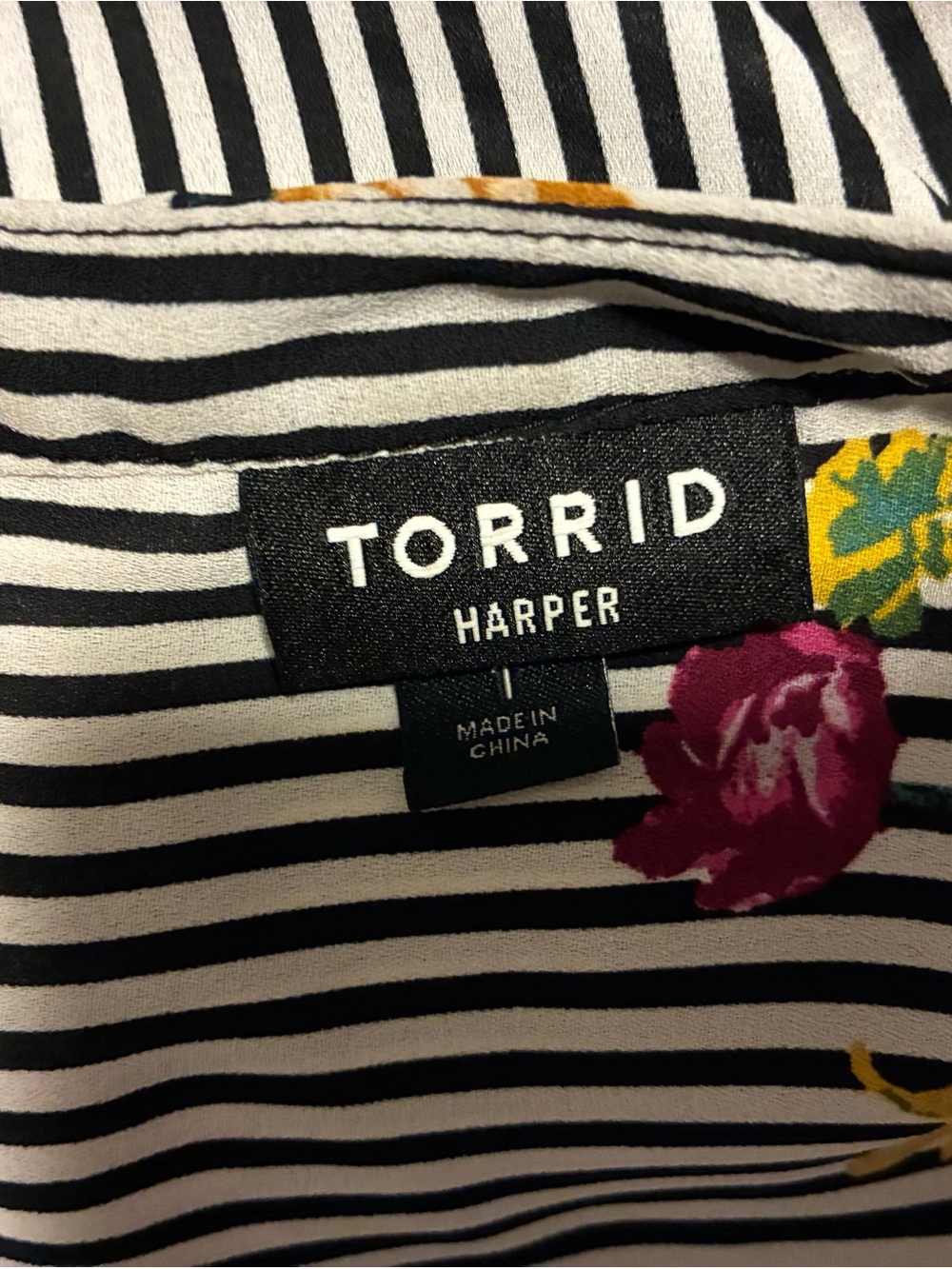 torrid Black and White Striped Top with Floral Accents - Picture 3 of 3